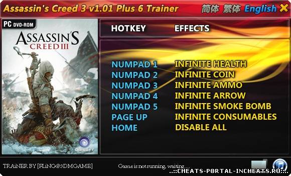 трейнер для Assassin's Creed 3 (+6) [v1.01]