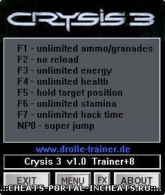 трейнер для crysis 3 v1.0 1.1 (+8)